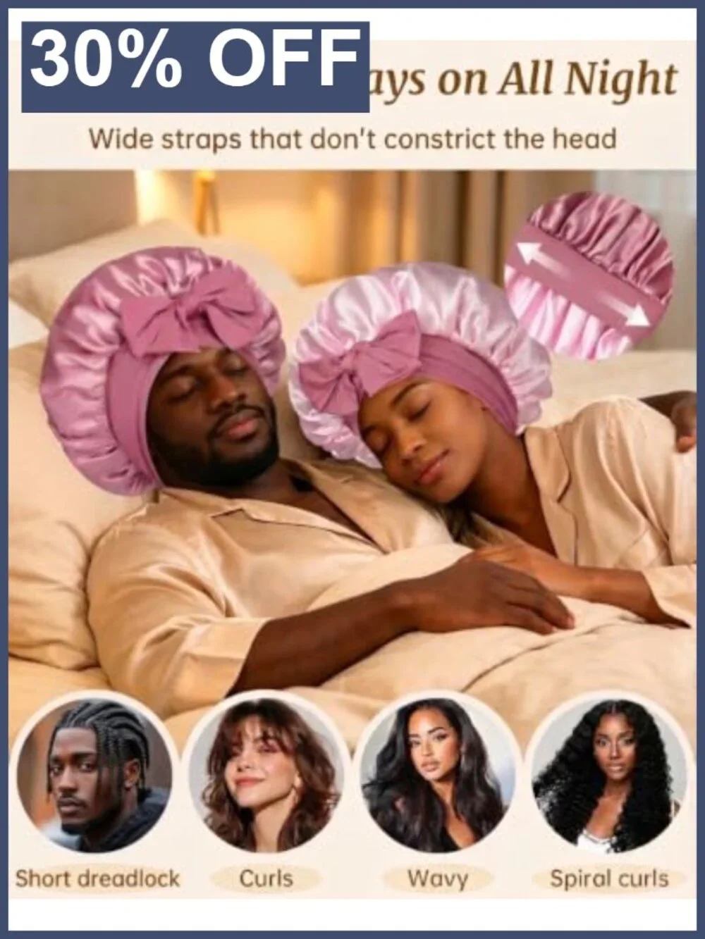 Double Layer Satin Bonnet for Sleeping, Hair Bonnet for Curly Hair, Silk Night